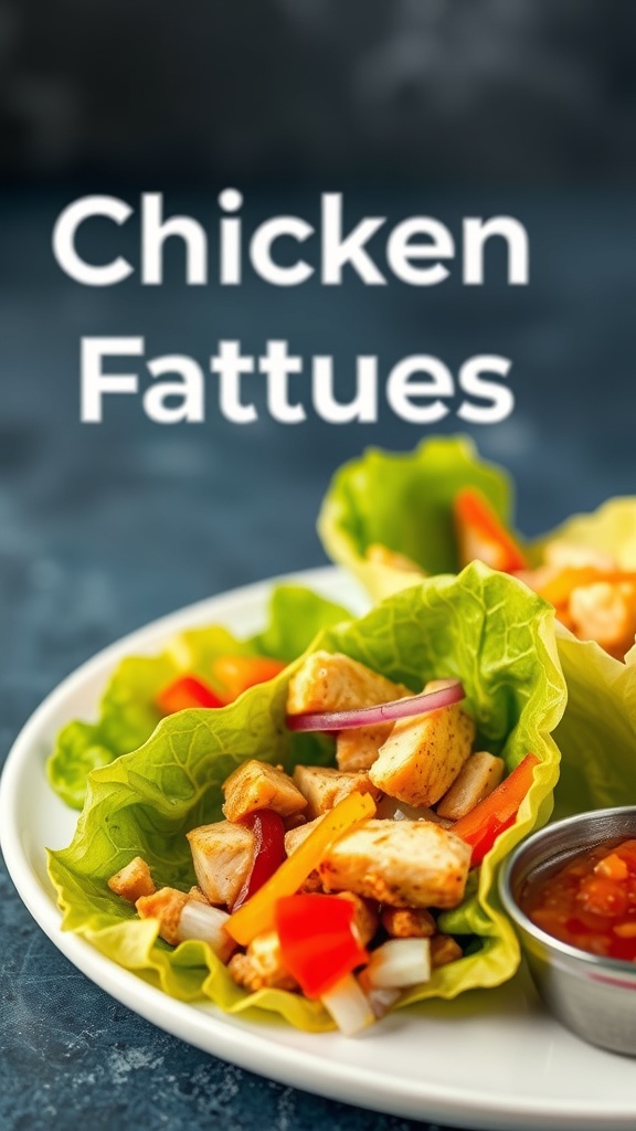 Plate of Chicken Fajita Lettuce Wraps with colorful vegetables