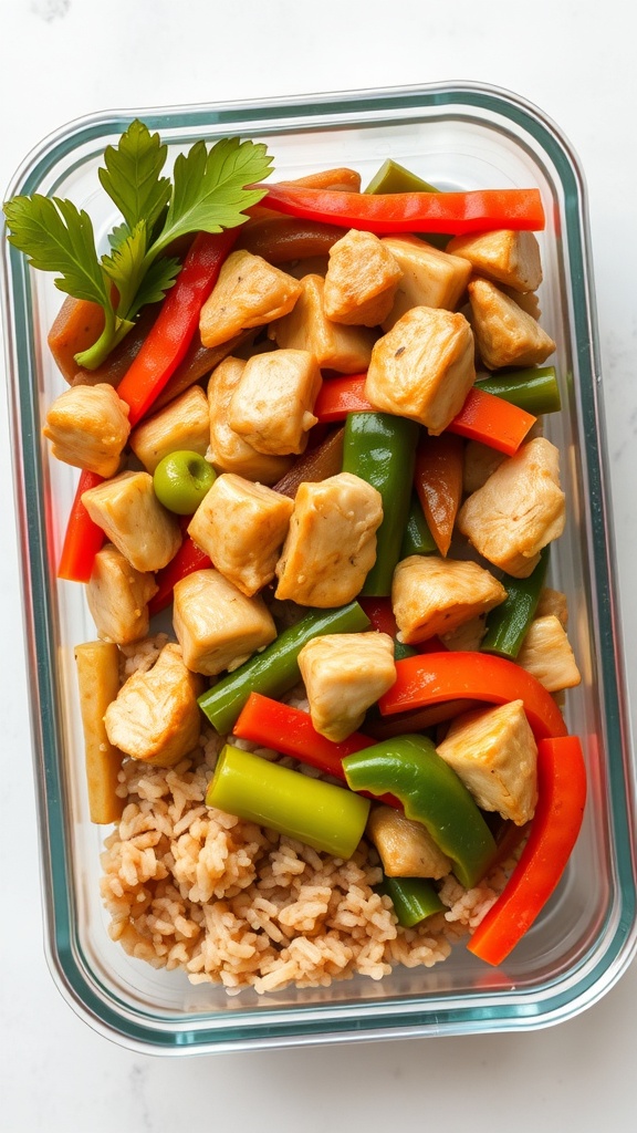 A colorful chicken stir-fry with broccoli and bell peppers in a pan