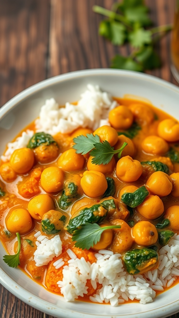 Chickpea and Spinach Curry served with rice