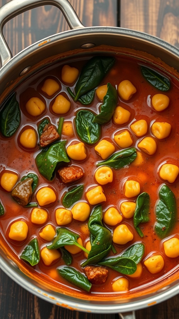 Chickpea and Spinach Stew in a pot