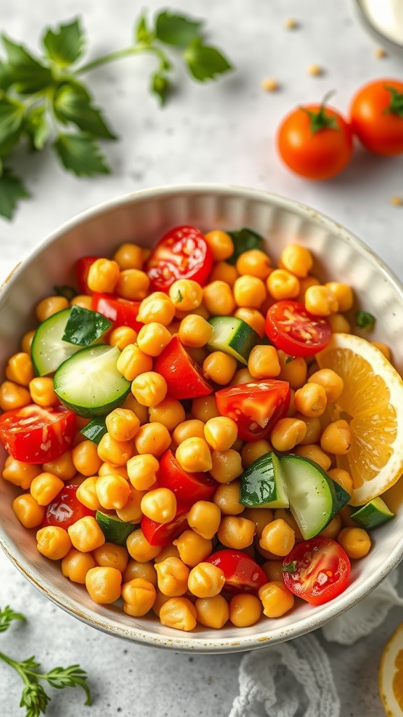 Chickpea salad with tomatoes and cucumbers