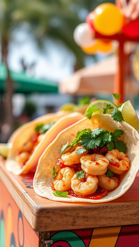 Delicious Chili Lime Shrimp Tacos garnished with cilantro