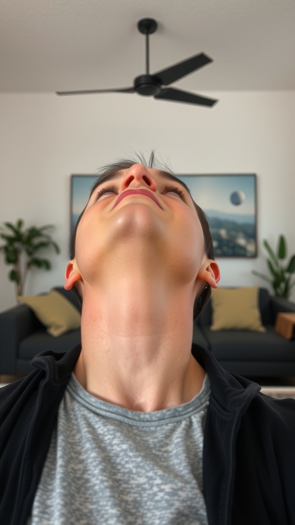Person performing Chin Lift exercise to enhance jawline.