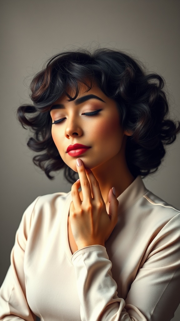 A woman demonstrating a relaxed pose with her hand under her chin, exemplifying the Chin Lifting Exercise.