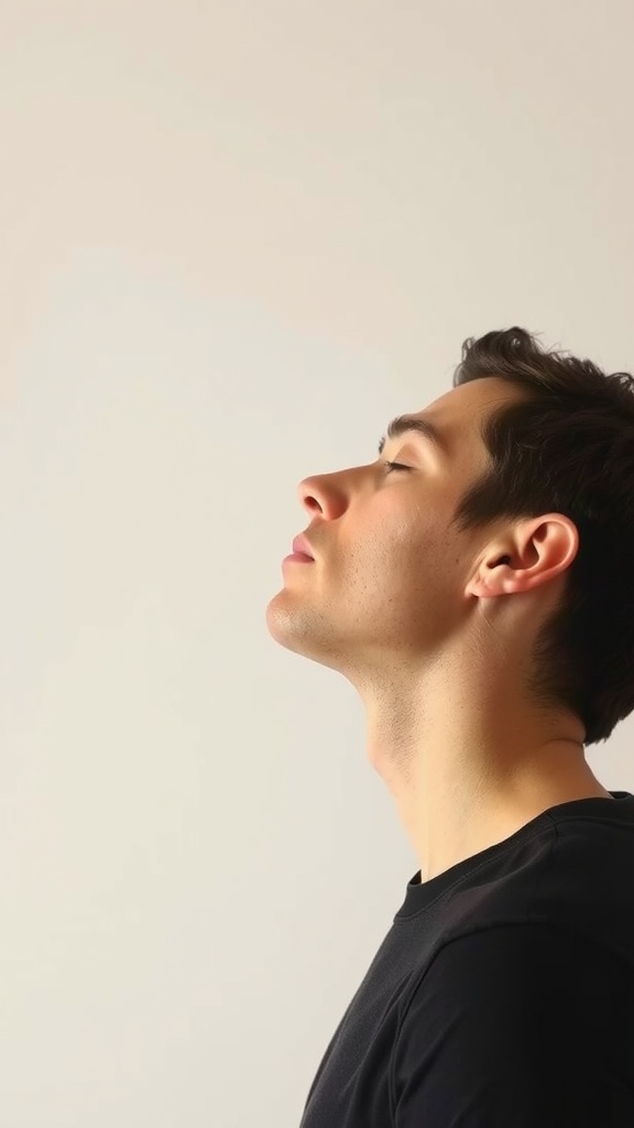 A person demonstrating chin lifts to define the jawline