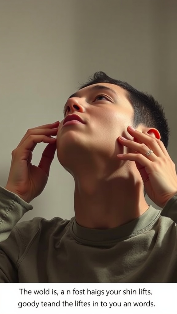 A person performing chin lifts to enhance jawline definition.
