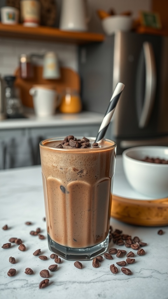A delicious chocolate banana smoothie in a glass