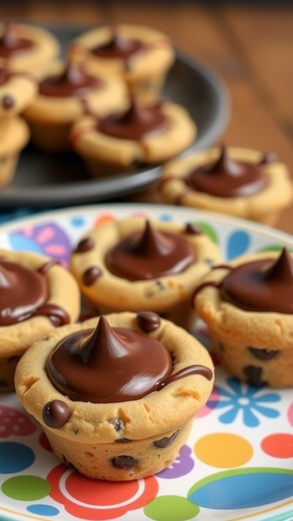 Chocolate chip cookie cups with chocolate topping
