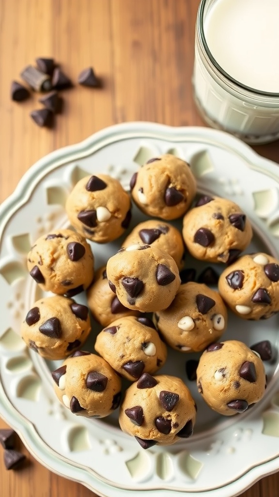 Plate of chocolate chip cookie dough bites