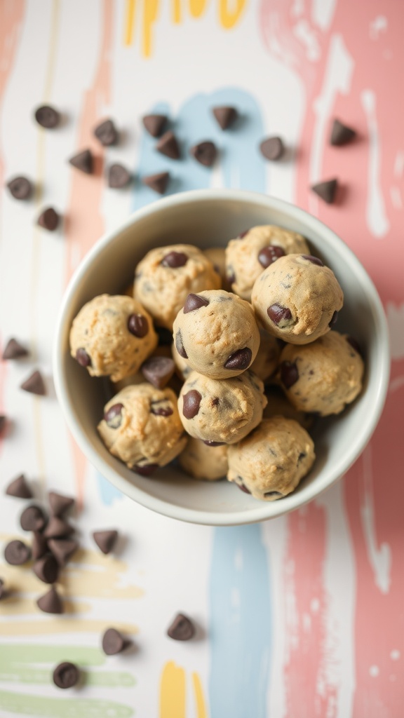 Bowl of chocolate chip cookie dough bites