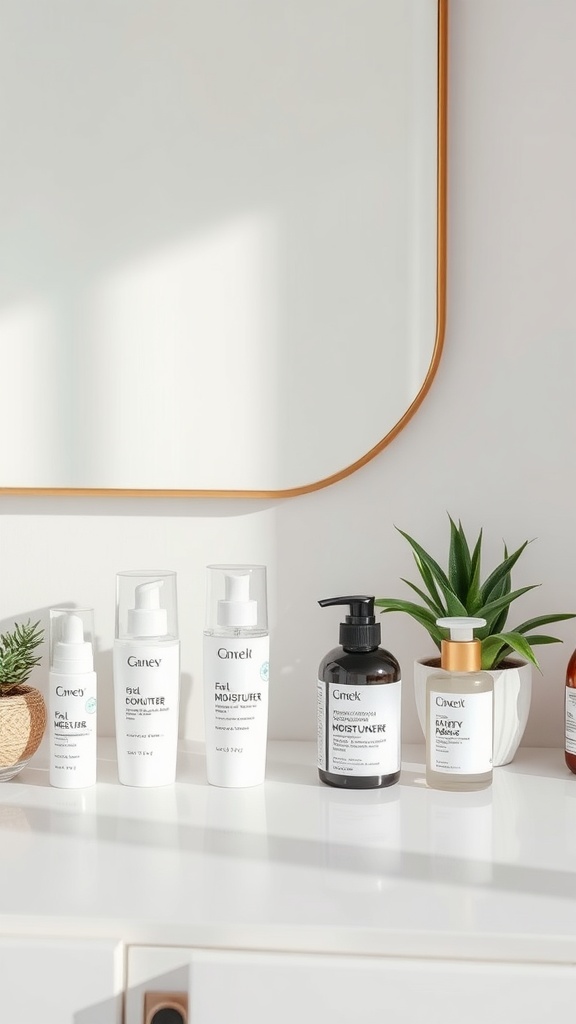 An assortment of skincare moisturizers displayed on a white surface.