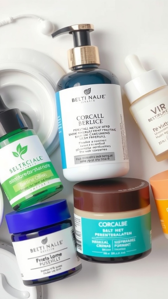 A collection of skincare products including moisturizers and serums, showcasing various options for hydration.