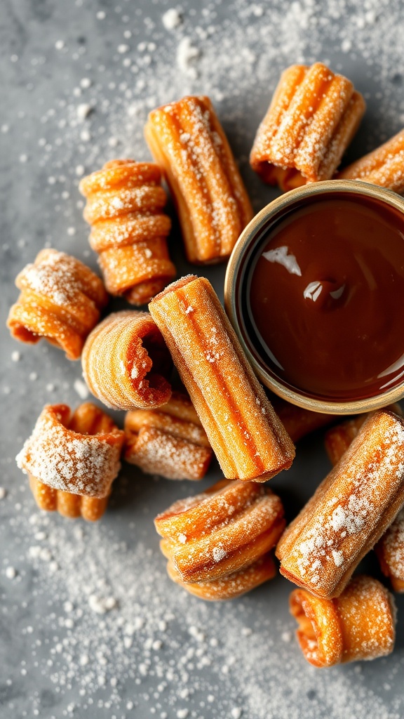 Delicious churro bites served with chocolate sauce