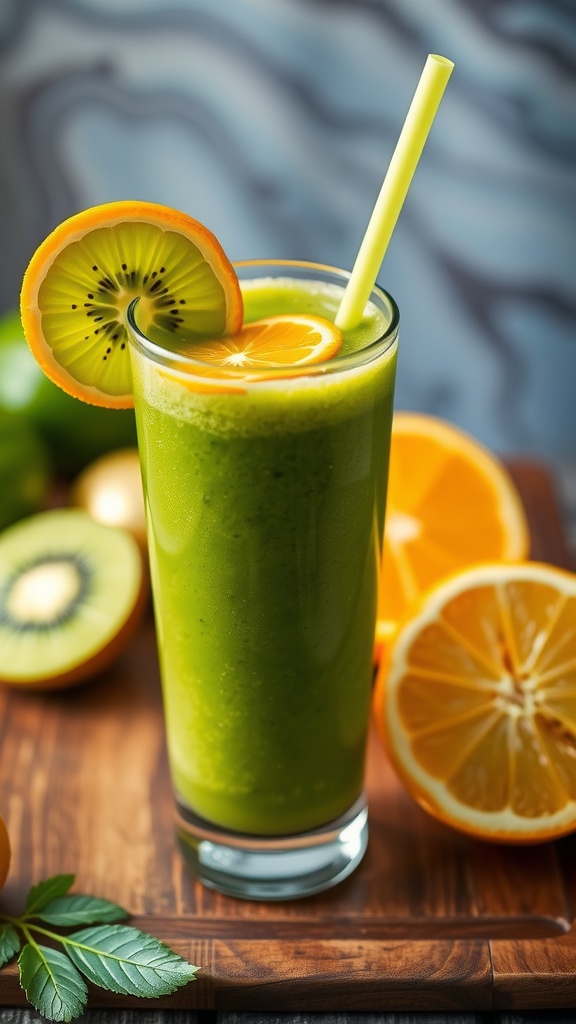 A refreshing green smoothie made with kiwi and citrus fruits