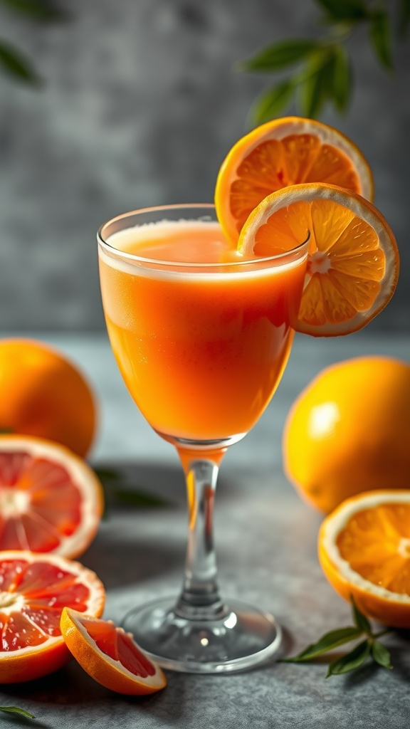 A refreshing Citrus Sunrise Smoothie in a glass, garnished with orange slices.