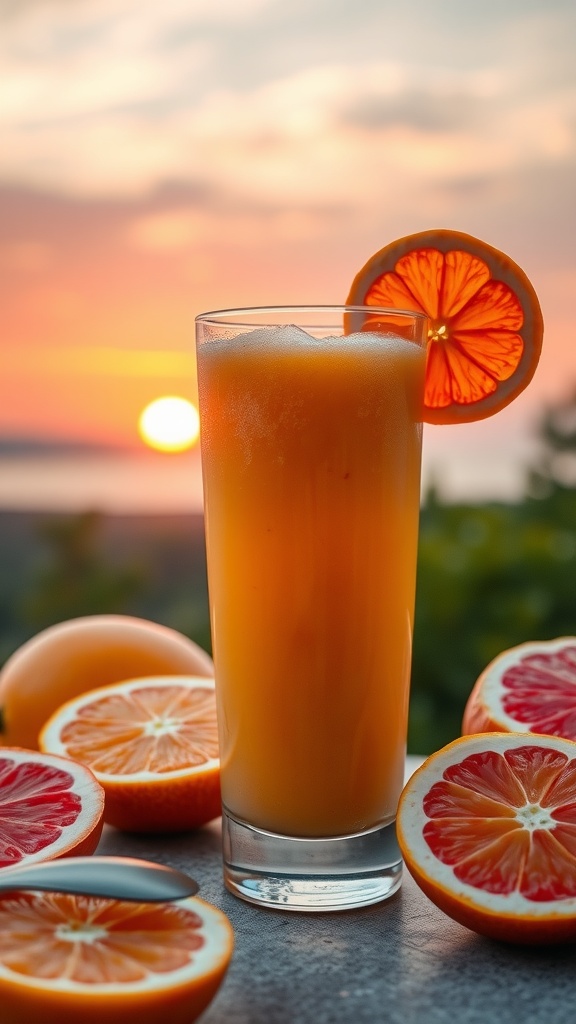 Citrus Sunrise Smoothie in a glass with orange and grapefruit slices
