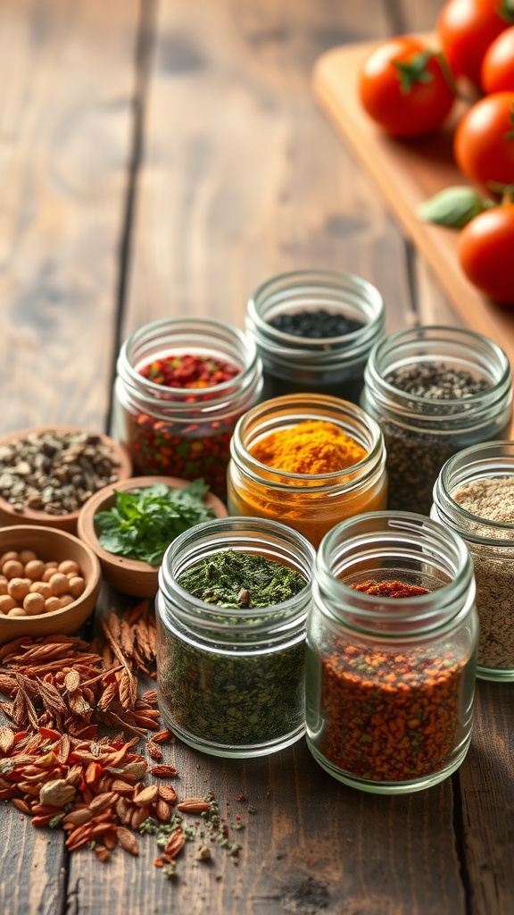 A variety of spices and herbs traditionally used in Italian seasoning blends.