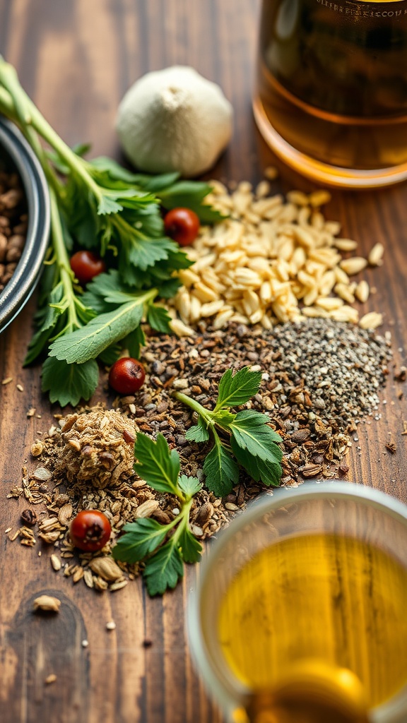 A collection of herbs and spices for making a classic Italian seasoning blend.