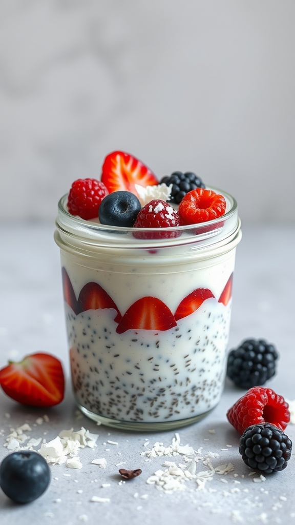 Coconut chia seed pudding with fresh berries