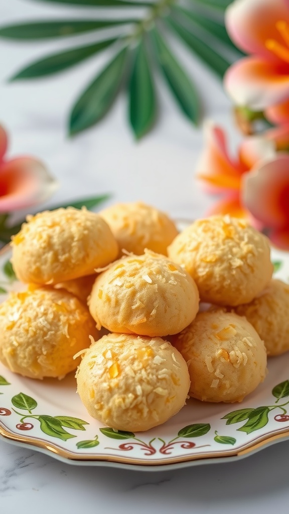 A plate of coconut macaroons arranged neatly, showcasing their golden color and texture.