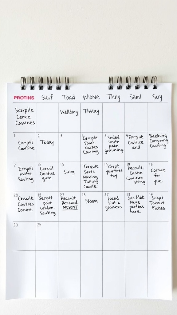 A calendar with notes for skincare routines.