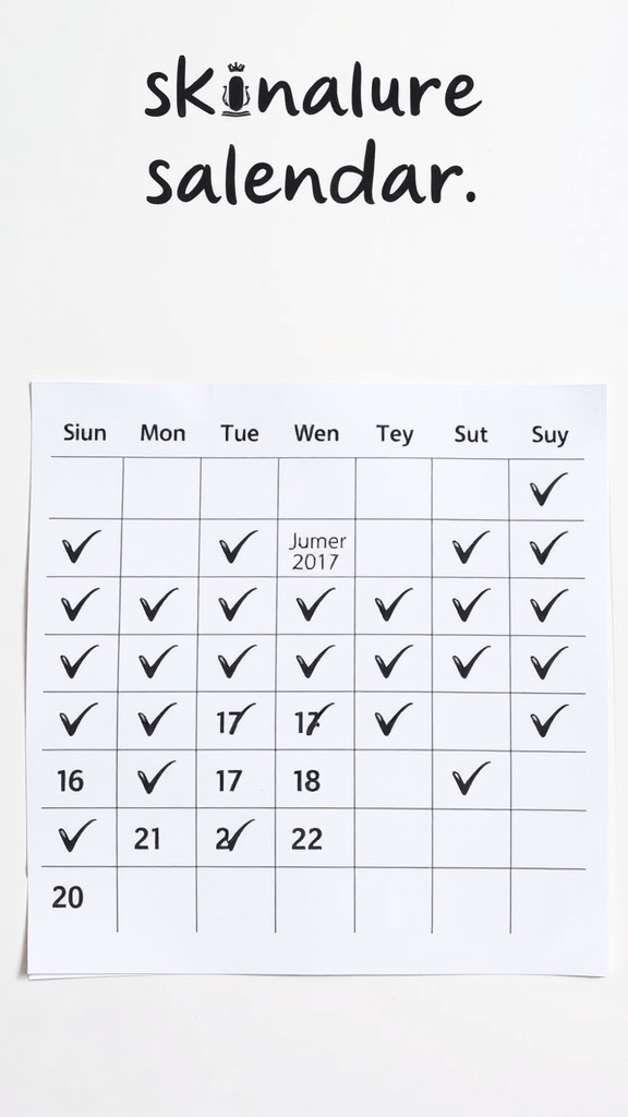 A calendar with ticks showing daily skincare consistency.