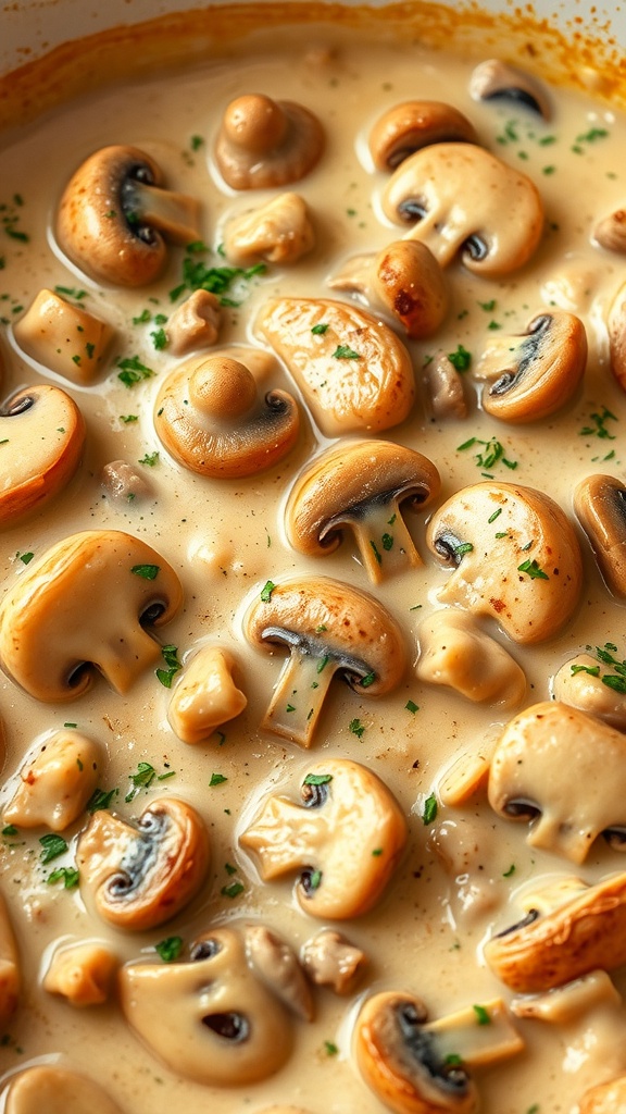 Creamy mushroom and chicken bake with mushrooms and a creamy sauce