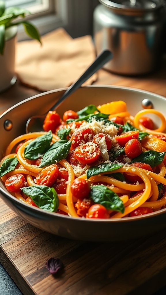 Creamy Tomato Pasta with Spinach served in a bowl