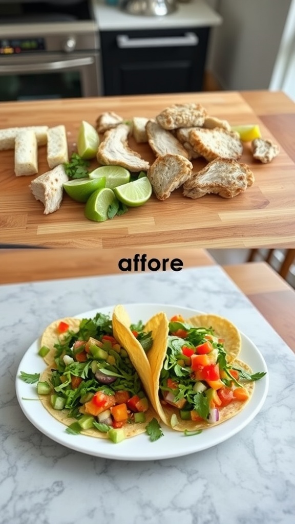 A colorful plate of veggie tacos with fresh ingredients.
