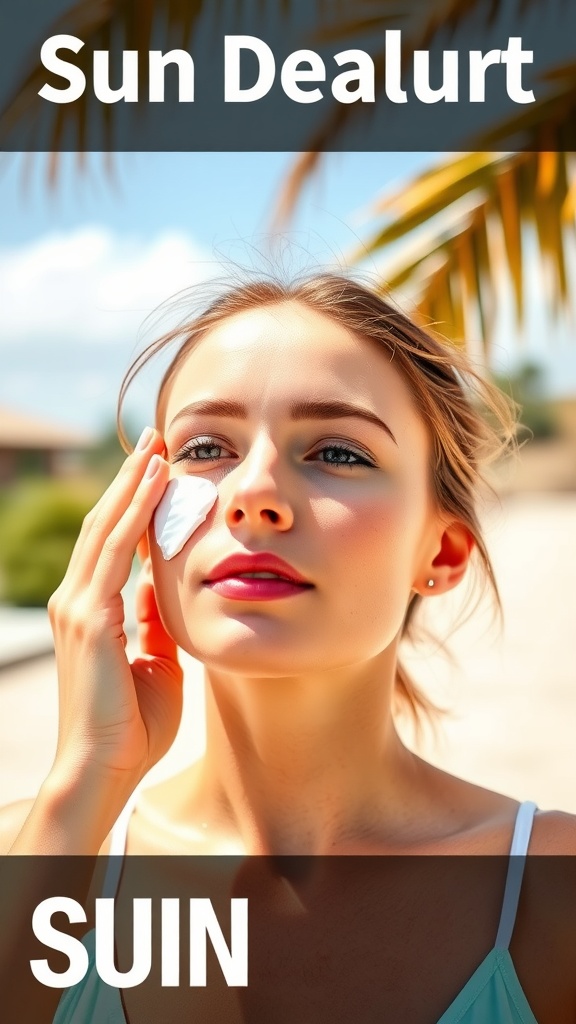 A young woman applying sunscreen on her face