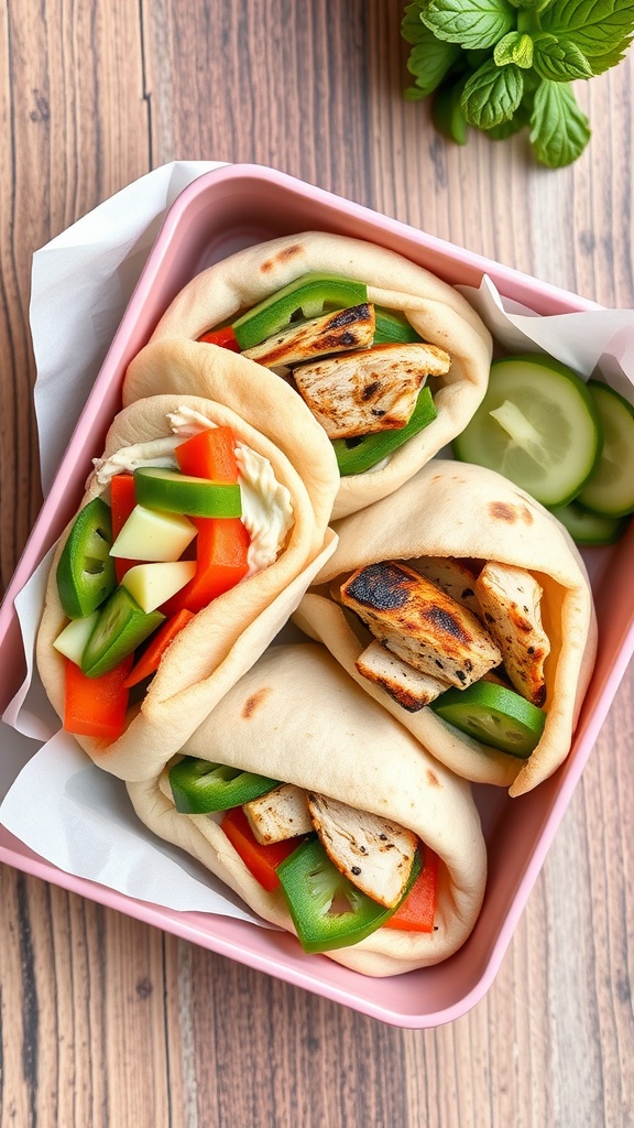 Mini pita pockets filled with chicken and vegetables