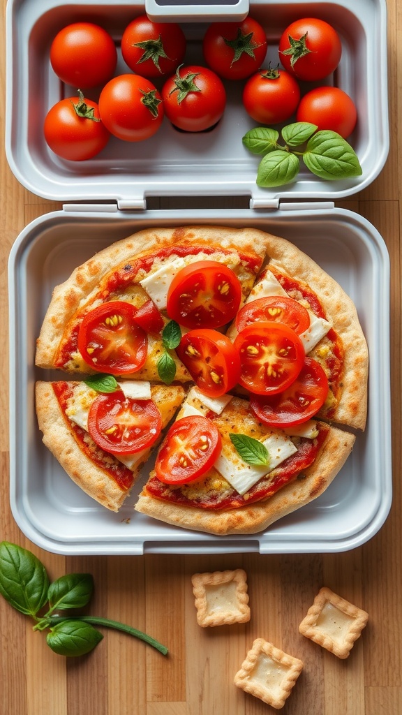 DIY pizza lunchables with tomatoes and basil