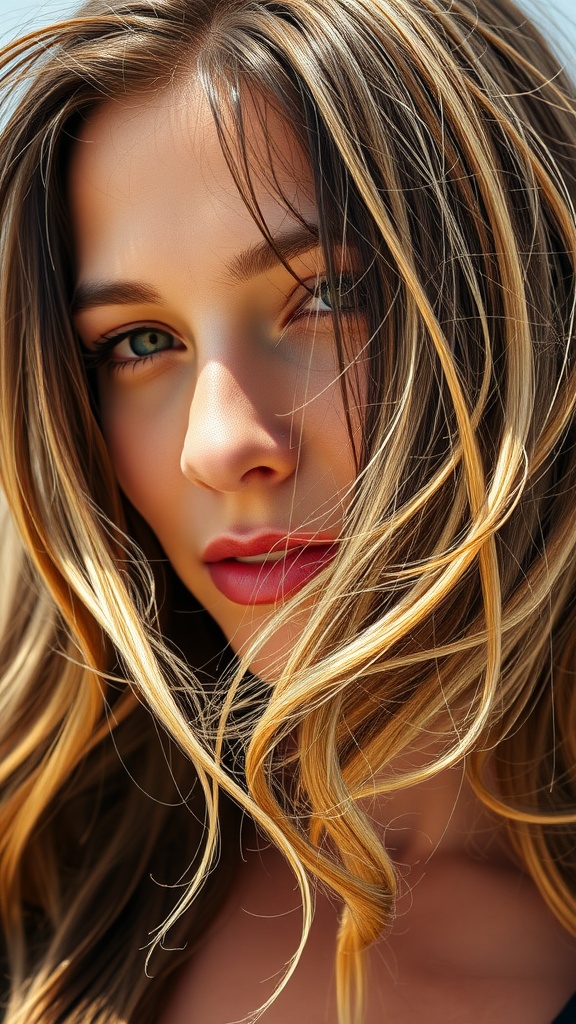 A person with long, wavy hair showcasing effortless beachy waves