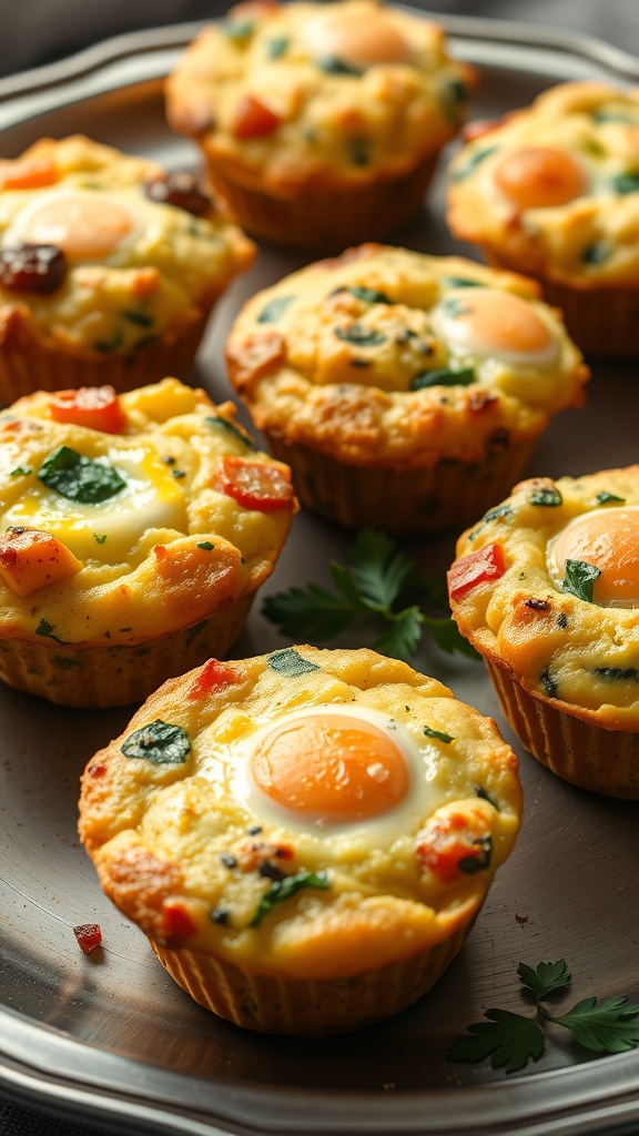 Delicious egg and veggie breakfast muffins on a serving plate.