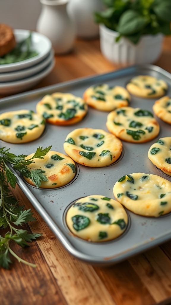 Egg muffins with spinach and cheese in a muffin tin