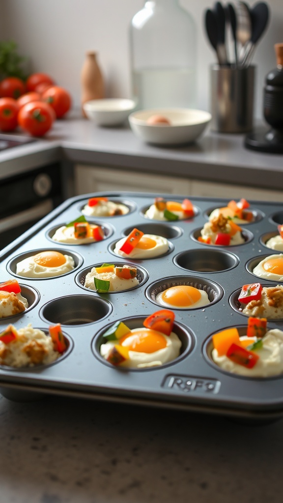 Egg muffins with vegetables in a muffin tin