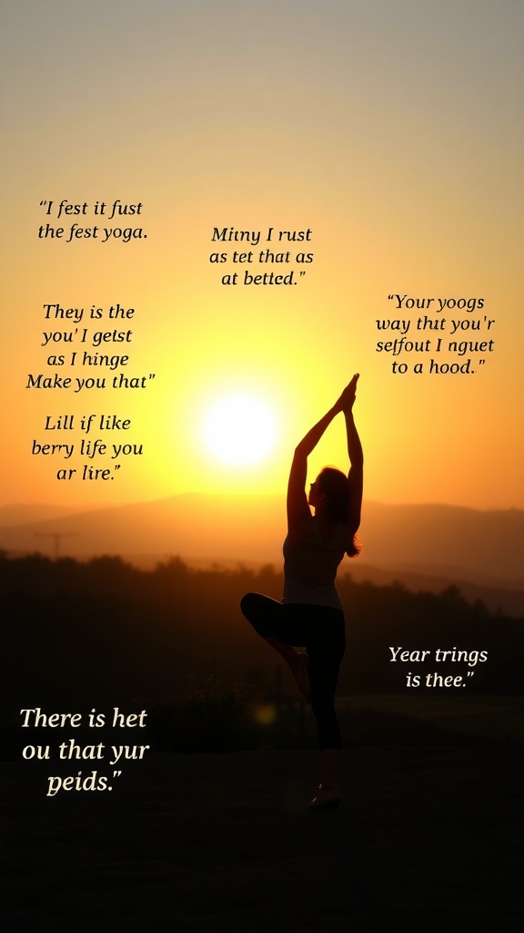 A silhouette of a person doing yoga at sunrise with motivational quotes embedded in the image.