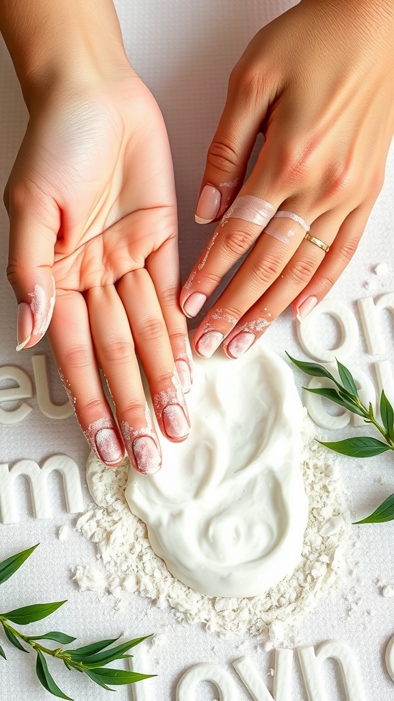 Hands applying an exfoliating product, showcasing skincare techniques.