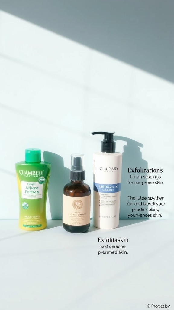 Three exfoliating skincare products for acne control.
