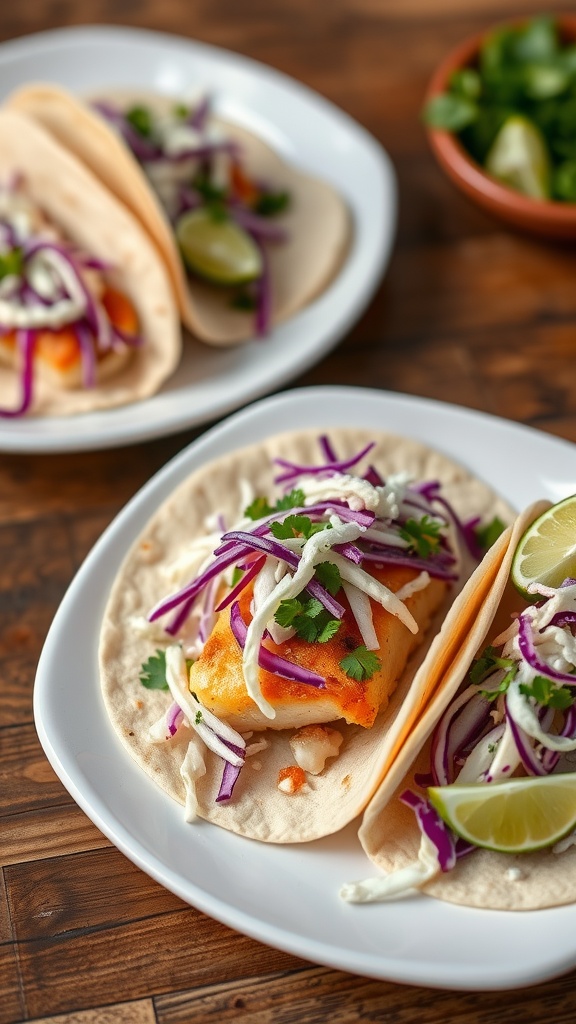 Fish tacos with cabbage slaw and lime