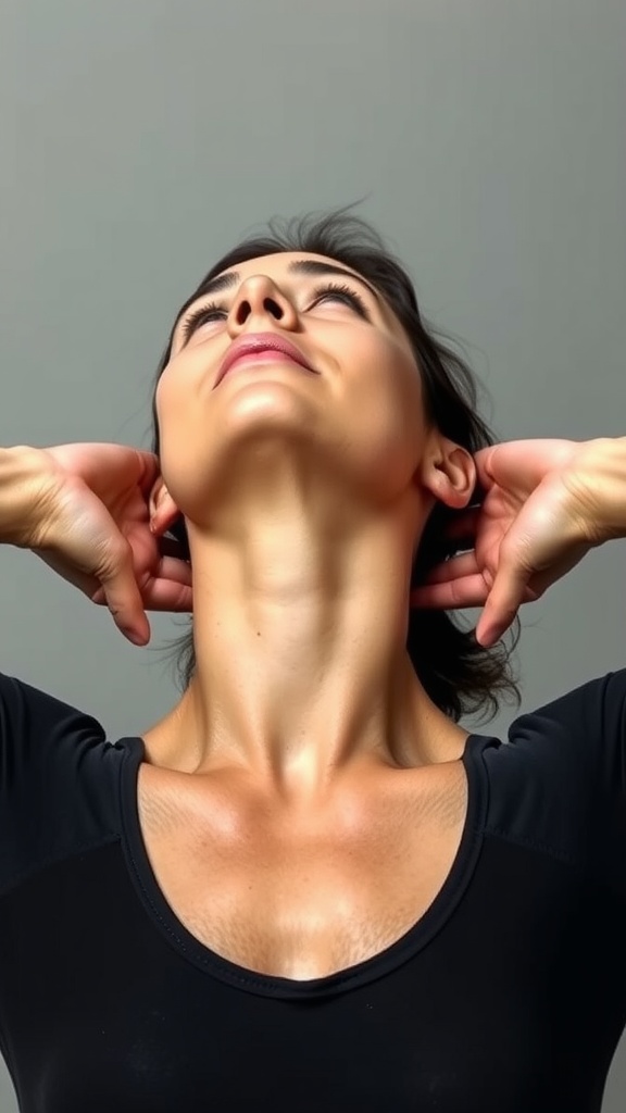 A person demonstrating a neck exercise for jawline definition