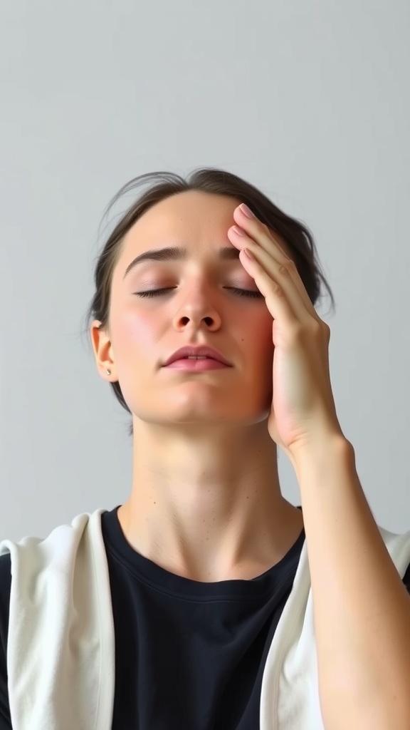 A person performing a forehead smoothing yoga move
