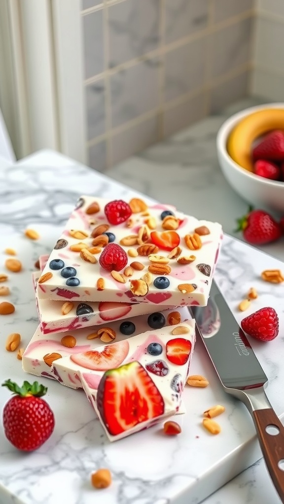 Frozen yogurt bark with mixed berries and nuts