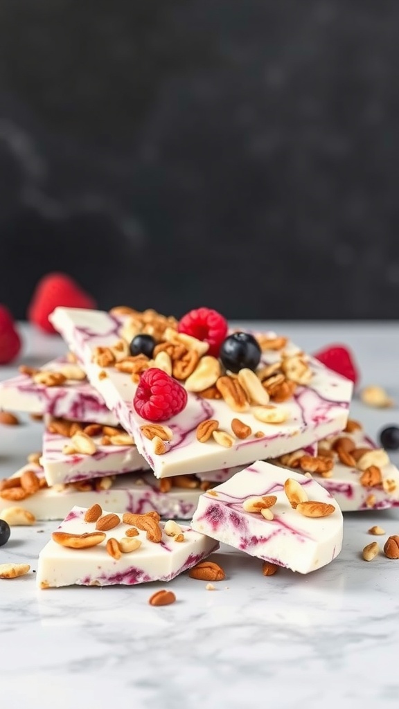Frozen yogurt bark topped with nuts and berries