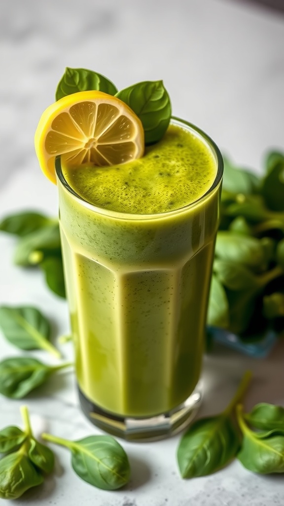 Green Goddess Spinach Smoothie with lemon garnish