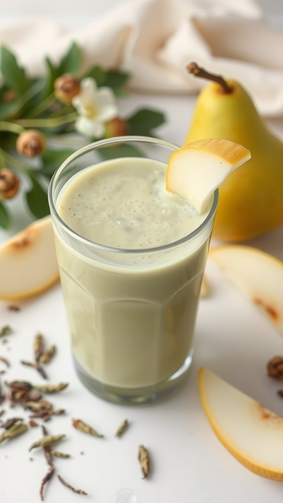 A refreshing green tea smoothie with pear and banana