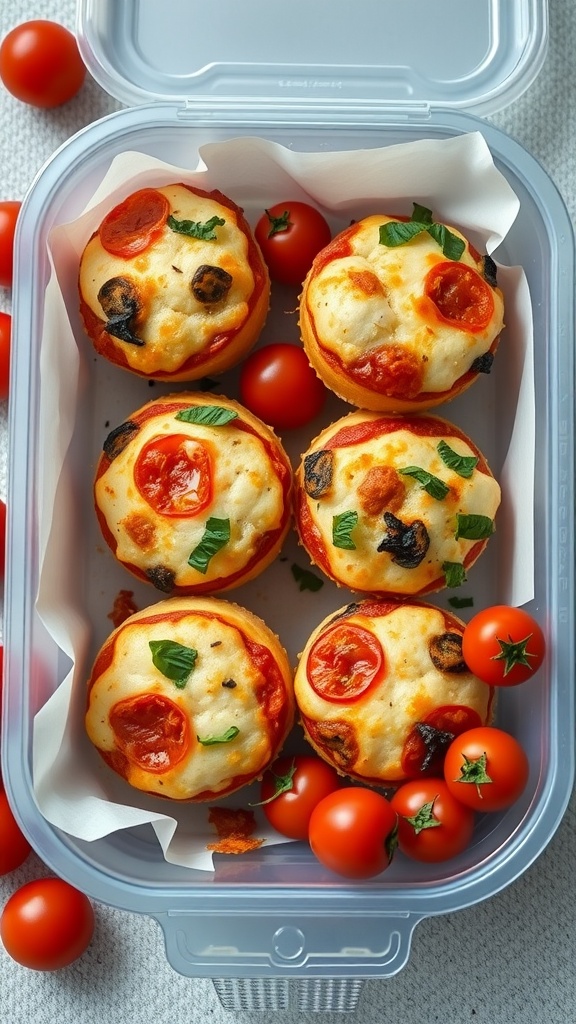 Homemade pizza muffins with cherry tomatoes