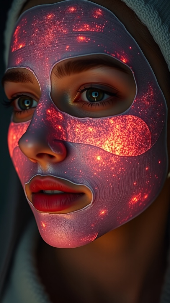 A woman with a glowing overnight mask on her face, highlighting the importance of hydration in skincare.