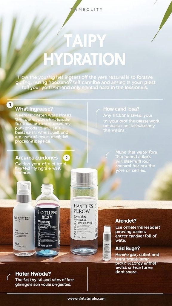 An assortment of skincare products focused on hydration, showcasing a routine for maintaining skin moisture.
