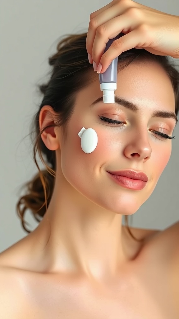 A person applying moisturizer to their face, showcasing hydration tips for oily skin.
